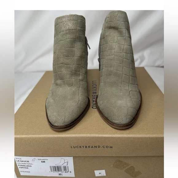 Lucky Brand Saucie Tan Croc Print Suede Ankle boots Women's Size 6m - Picture 8 of 8